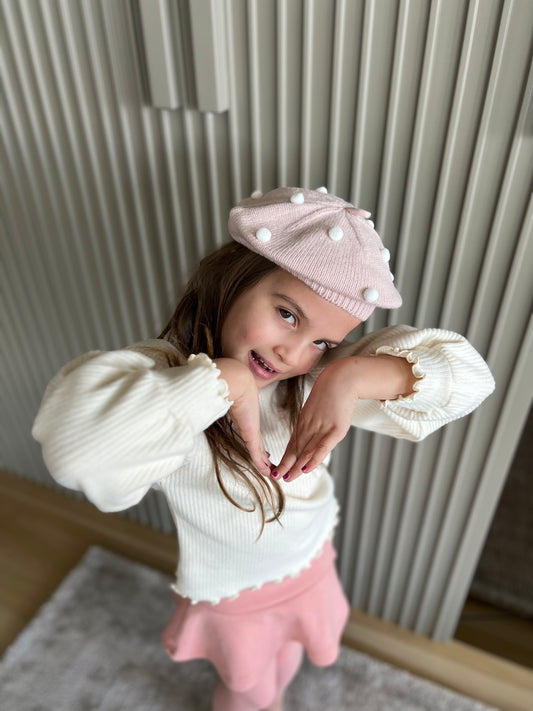 Pink Pompom Beret